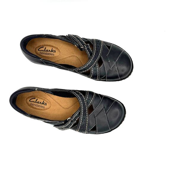 Clarks Bendables Ashland Spin Navy Leather Mary Jane Flats Size 5 like new - Picture 7 of 8